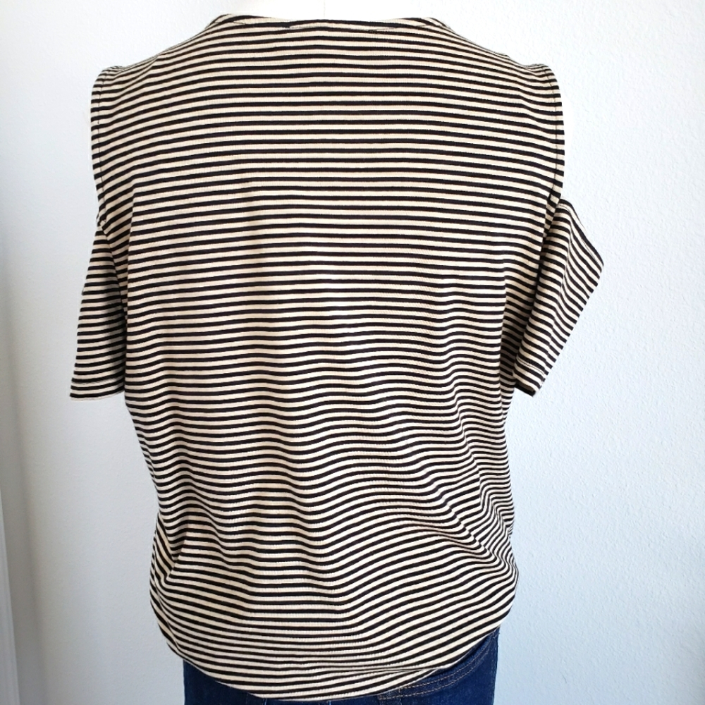 MICHAEL KORS Cold Shoulder Striped Short Sleeve Top—NWT—L - Picture 3 of 11